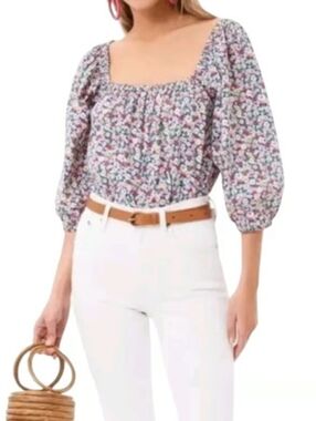 Tuckernuck Pomander Place Ditsy Floral Puff Sleeve Blouse Feminine Peasant